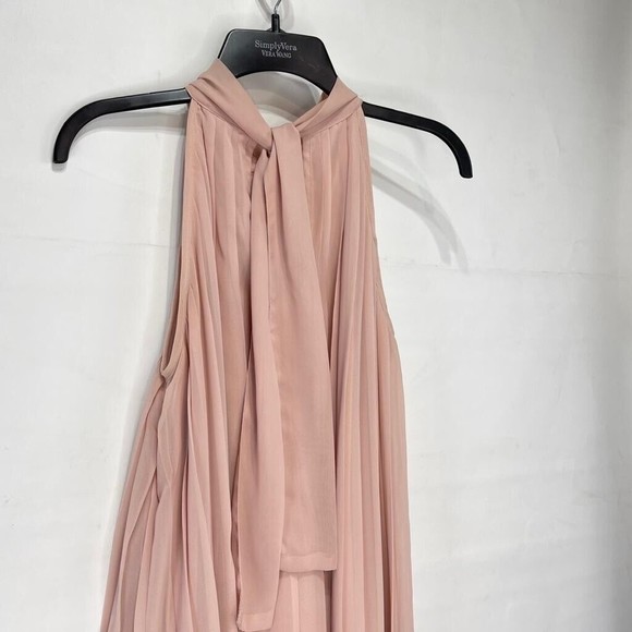 HM Women Short Dress in Pleated Fabric Sz 4 Pink Sleeveless Tie At The Neck - Picture 7 of 16